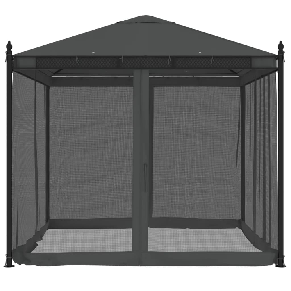 Gazebo with Mesh Walls Anthracite 2.93x2.93 m Steel