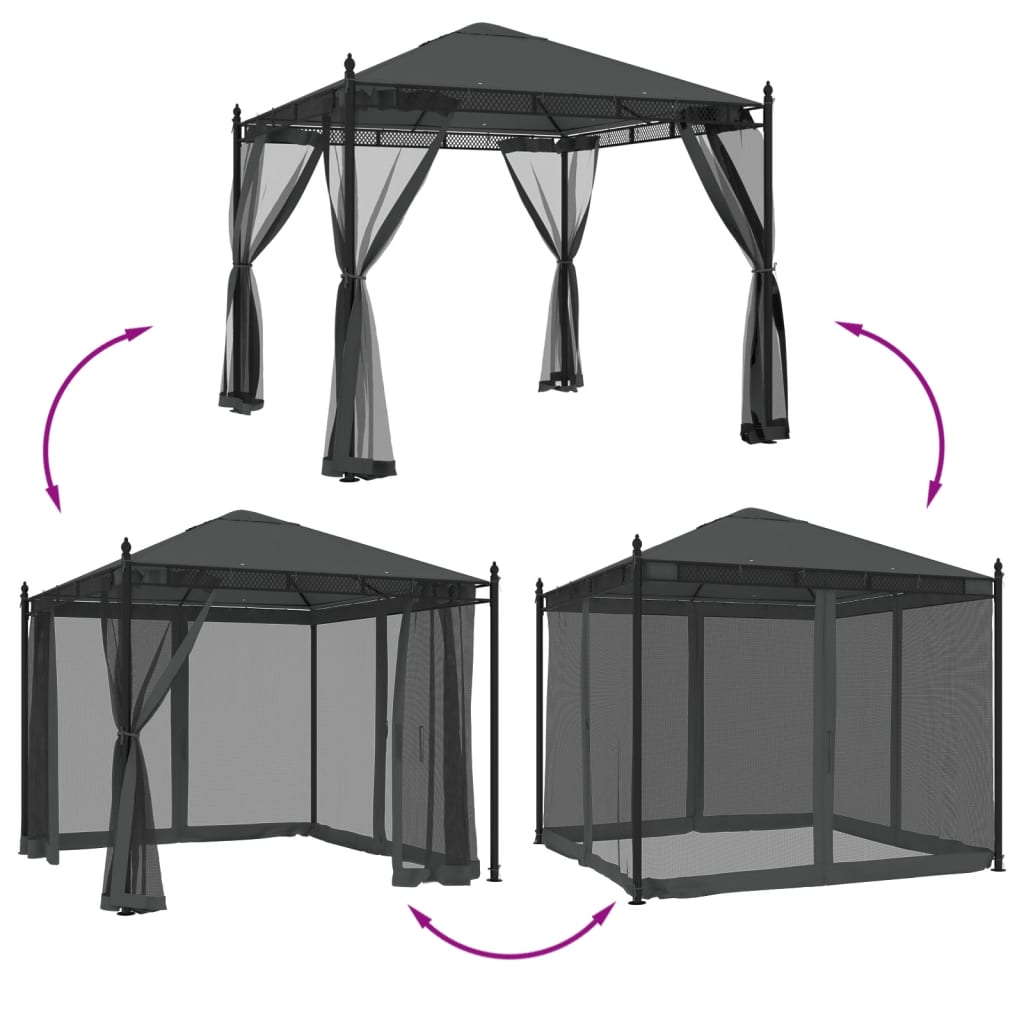 Gazebo with Mesh Walls Anthracite 2.93x2.93 m Steel