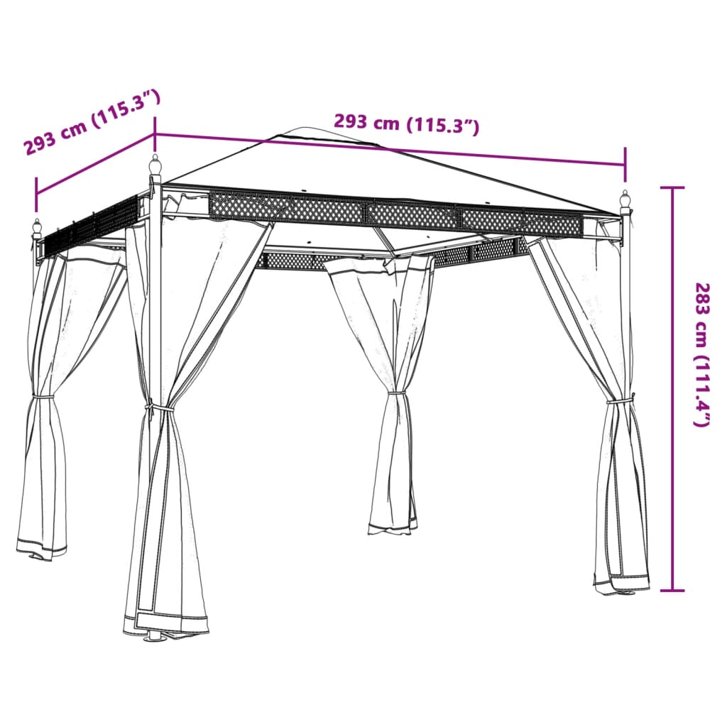 Gazebo with Mesh Walls Anthracite 2.93x2.93 m Steel