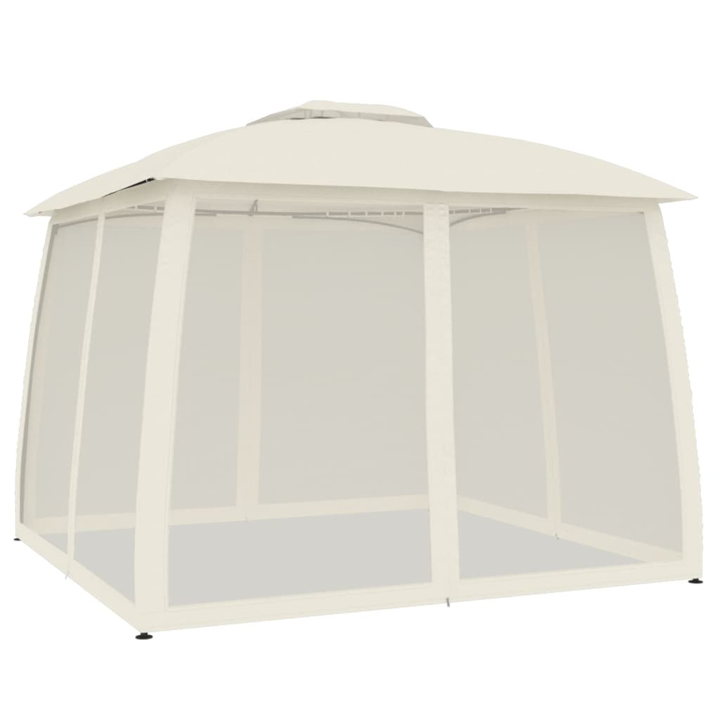 Gazebo with Double Roof and Mesh Walls Cream 2.93x2.93 m Steel