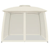 Gazebo with Double Roof and Mesh Walls Cream 2.93x2.93 m Steel