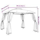 Gazebo with Double Roof and Mesh Walls Cream 2.93x2.93 m Steel