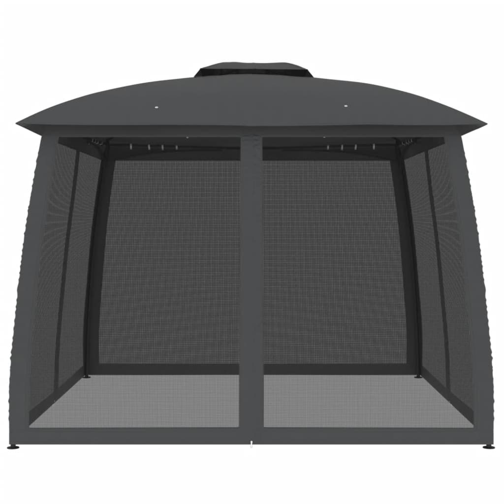 Gazebo with Double Roof and Mesh Walls Anthracite 2.93x2.93 m Steel