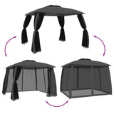 Gazebo with Double Roof and Mesh Walls Anthracite 2.93x2.93 m Steel