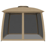 Gazebo with Double Roof and Mesh Walls Taupe 2.93x2.93 m Steel