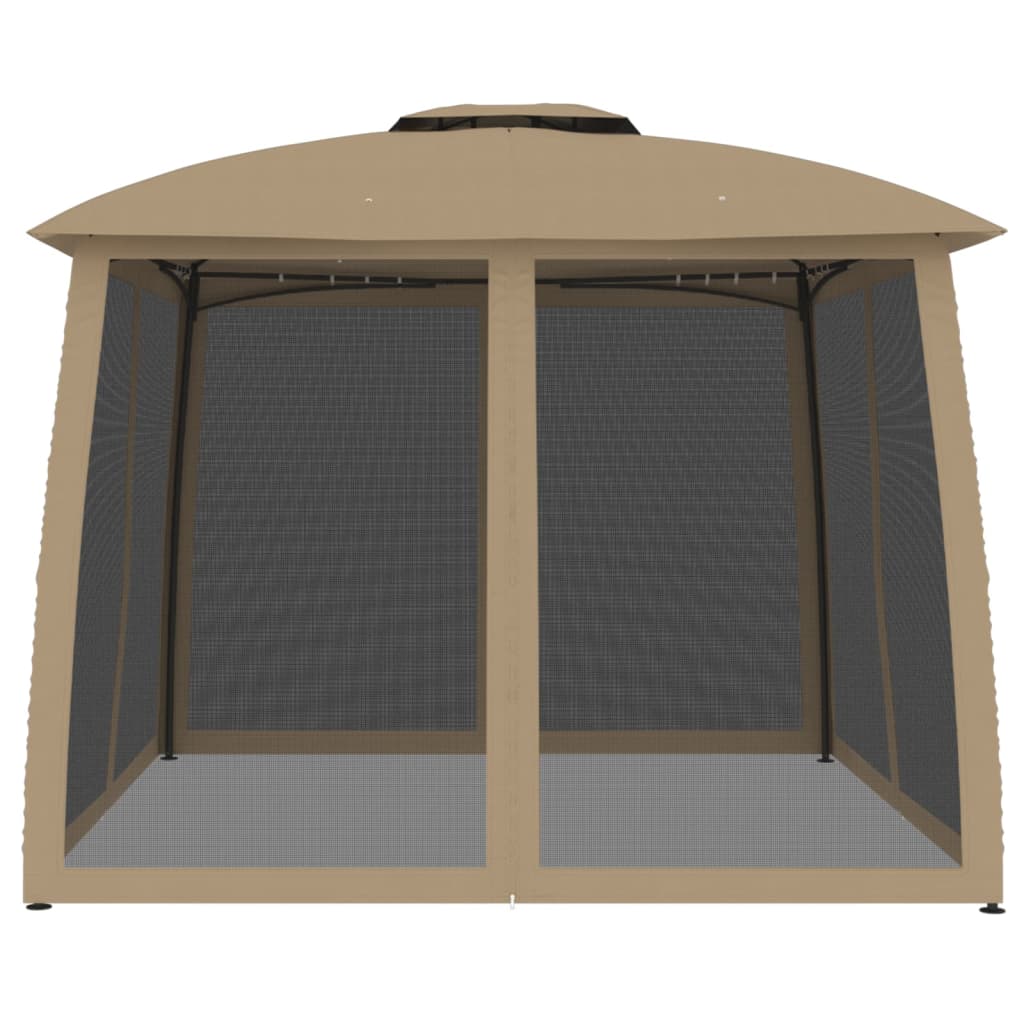 Gazebo with Double Roof and Mesh Walls Taupe 2.93x2.93 m Steel