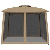 Gazebo with Double Roof and Mesh Walls Taupe 2.93x2.93 m Steel