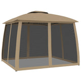 Gazebo with Double Roof and Mesh Walls Taupe 2.93x2.93 m Steel