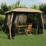 Gazebo with Double Roof and Mesh Walls Taupe 2.93x2.93 m Steel