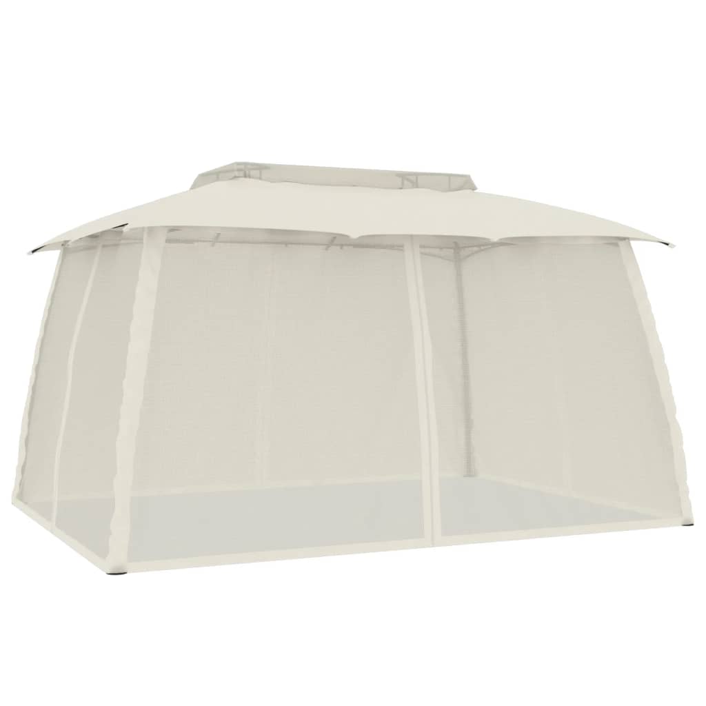 Gazebo with Double Roof and Mesh Walls Cream 3.93x2.93 m Steel