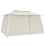 Gazebo with Double Roof and Mesh Walls Cream 3.93x2.93 m Steel