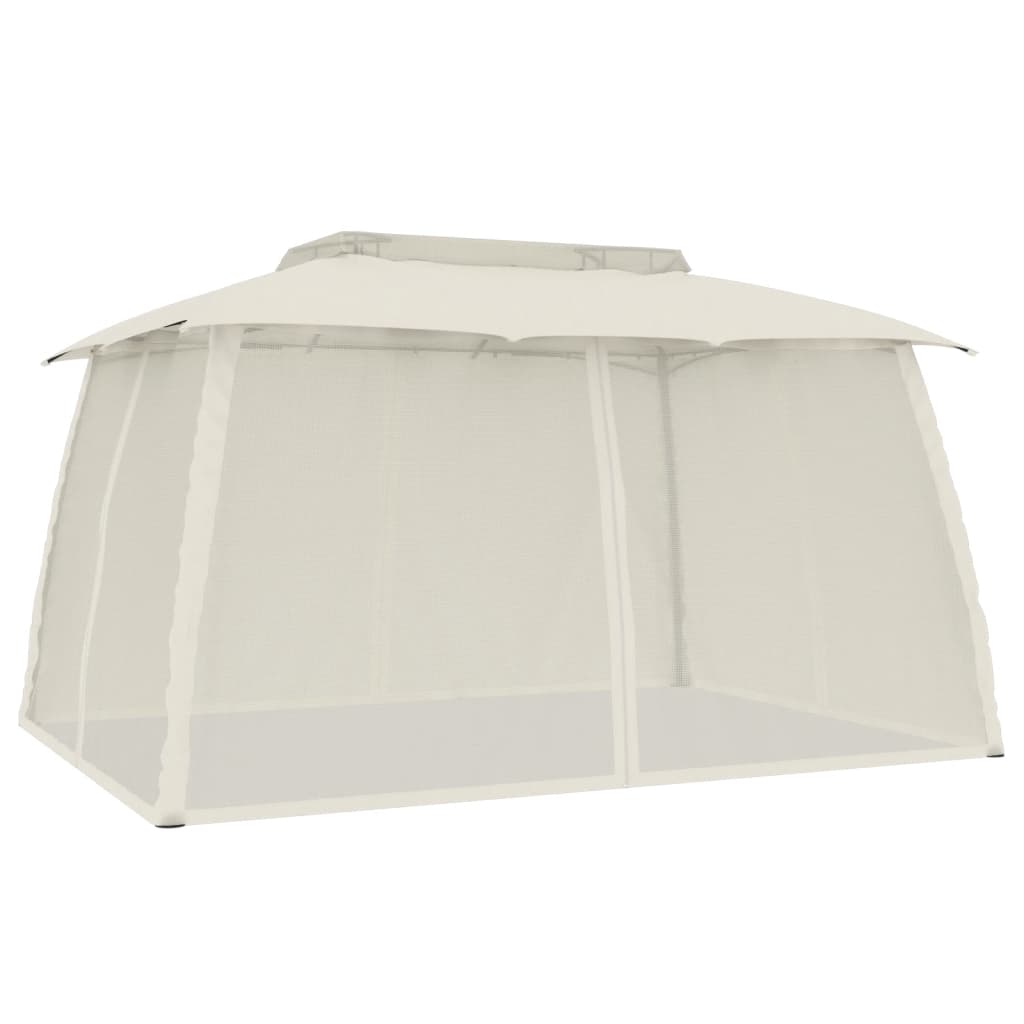 Gazebo with Double Roof and Mesh Walls Cream 3.93x2.93 m Steel