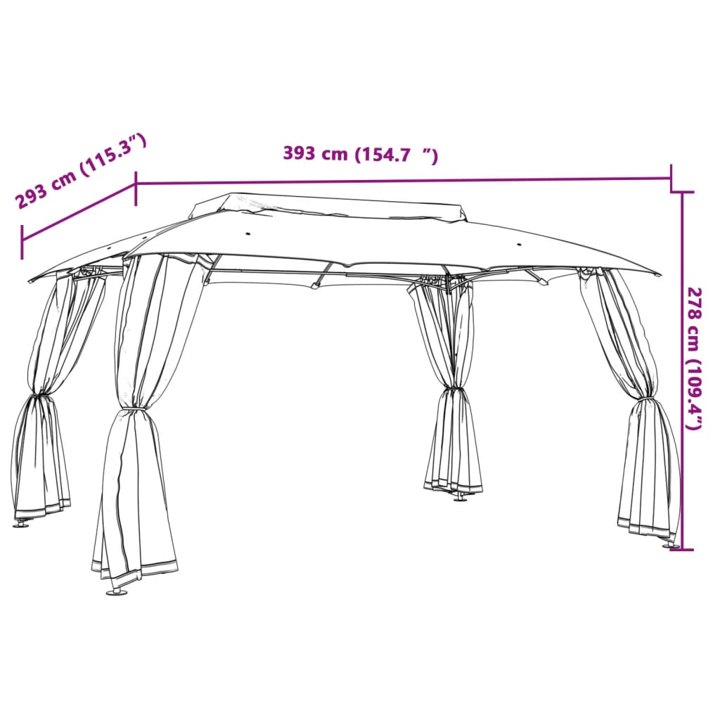 Gazebo with Double Roof and Mesh Walls Cream 3.93x2.93 m Steel