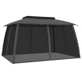 Gazebo with Double Roof and Mesh Walls Anthracite 3.93x2.93 m Steel