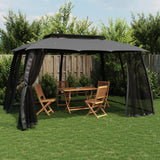 Gazebo with Double Roof and Mesh Walls Anthracite 3.93x2.93 m Steel