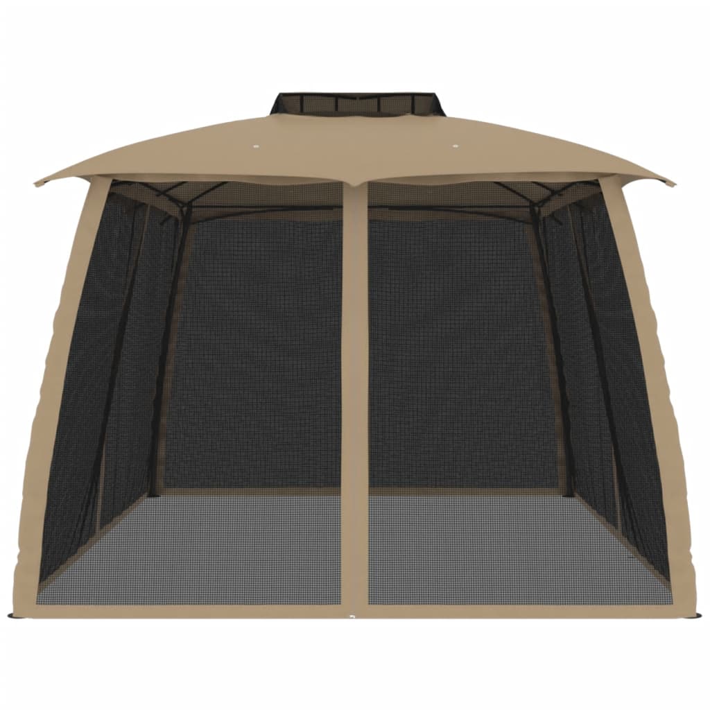 Gazebo with Double Roof and Mesh Walls Taupe 3.93x2.93 m Steel