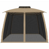 Gazebo with Double Roof and Mesh Walls Taupe 3.93x2.93 m Steel