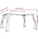 Gazebo with Double Roof and Mesh Walls Taupe 3.93x2.93 m Steel