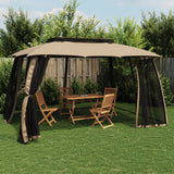 Gazebo with Double Roof and Mesh Walls Taupe 3.93x2.93 m Steel