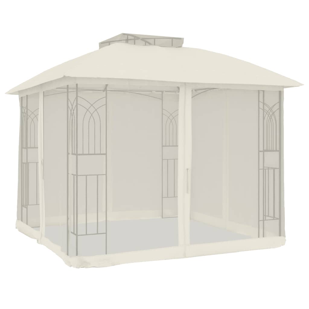 Gazebo with Double Roof and Mesh Walls Cream 2.94x2.94 m Steel