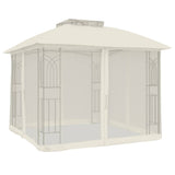 Gazebo with Double Roof and Mesh Walls Cream 2.94x2.94 m Steel