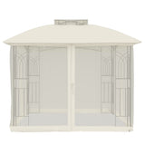 Gazebo with Double Roof and Mesh Walls Cream 2.94x2.94 m Steel