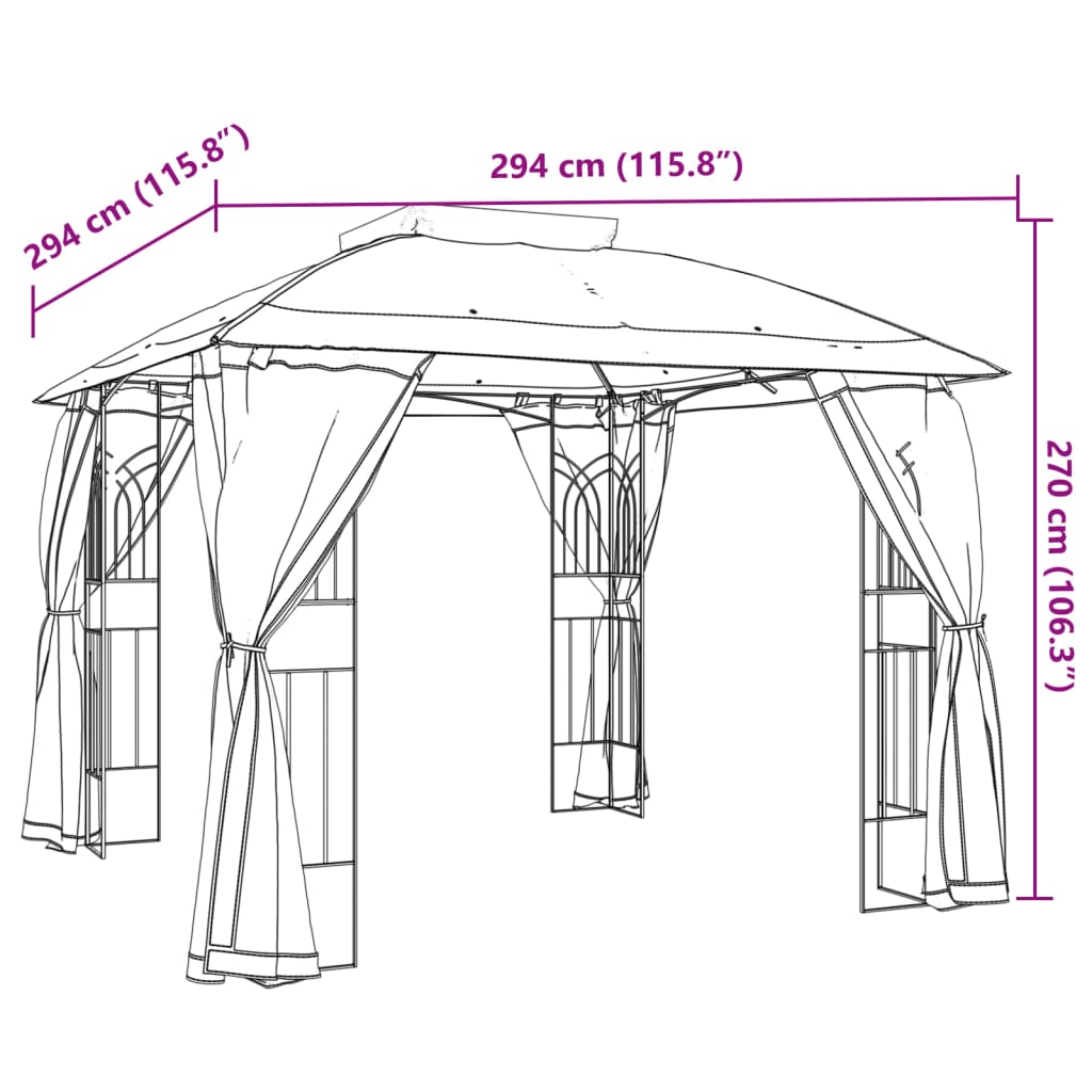 Gazebo with Double Roof and Mesh Walls Cream 2.94x2.94 m Steel