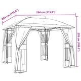 Gazebo with Double Roof and Mesh Walls Cream 2.94x2.94 m Steel