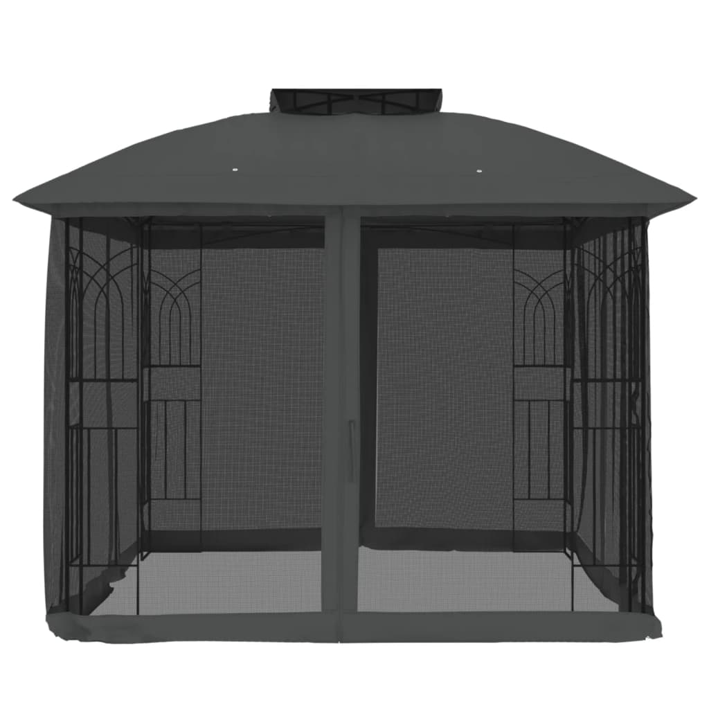 Gazebo with Double Roof and Mesh Walls Anthracite 2.94x2.94 m Steel