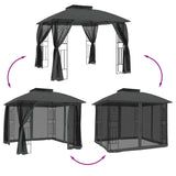 Gazebo with Double Roof and Mesh Walls Anthracite 2.94x2.94 m Steel