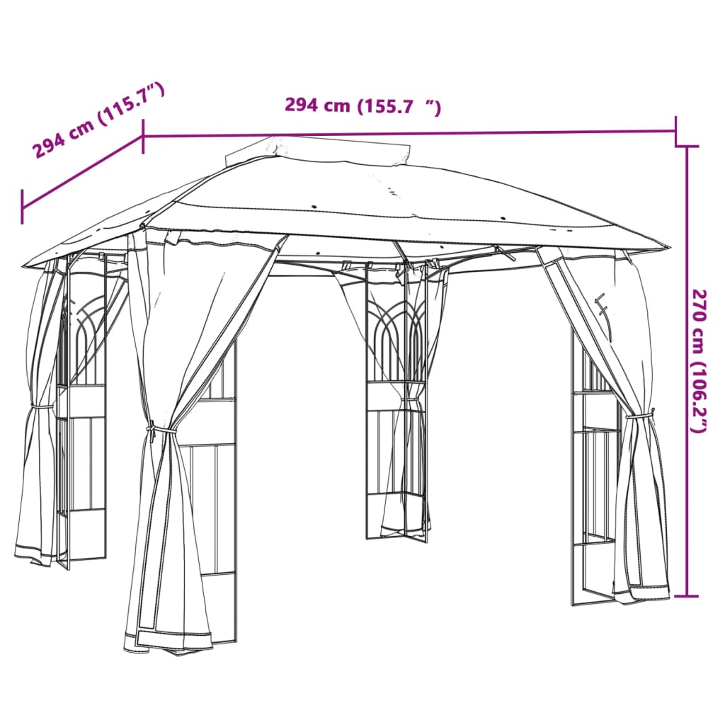 Gazebo with Double Roof and Mesh Walls Anthracite 2.94x2.94 m Steel