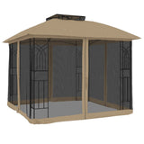 Gazebo with Double Roof and Mesh Walls Taupe 2.94x2.94 m Steel