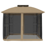 Gazebo with Double Roof and Mesh Walls Taupe 2.94x2.94 m Steel