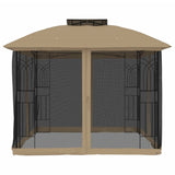 Gazebo with Double Roof and Mesh Walls Taupe 2.94x2.94 m Steel