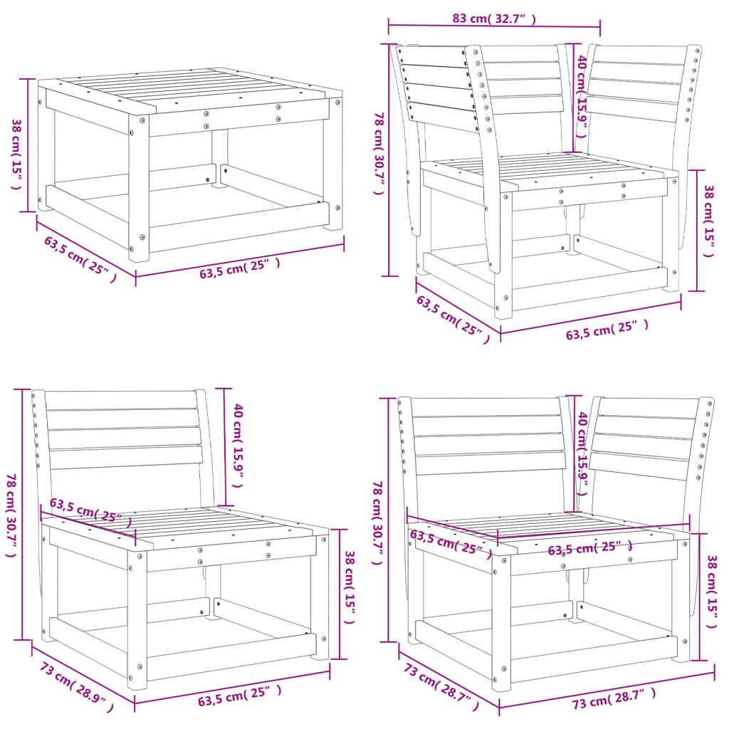 5 Piece Garden Lounge Set Solid Wood Douglas