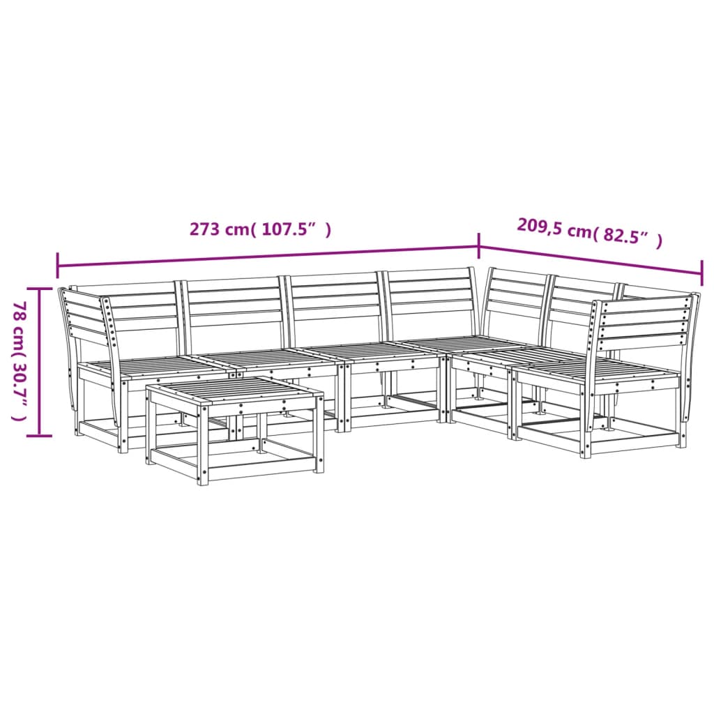 7 Piece Garden Lounge Set Wax Brown Solid Wood Pine