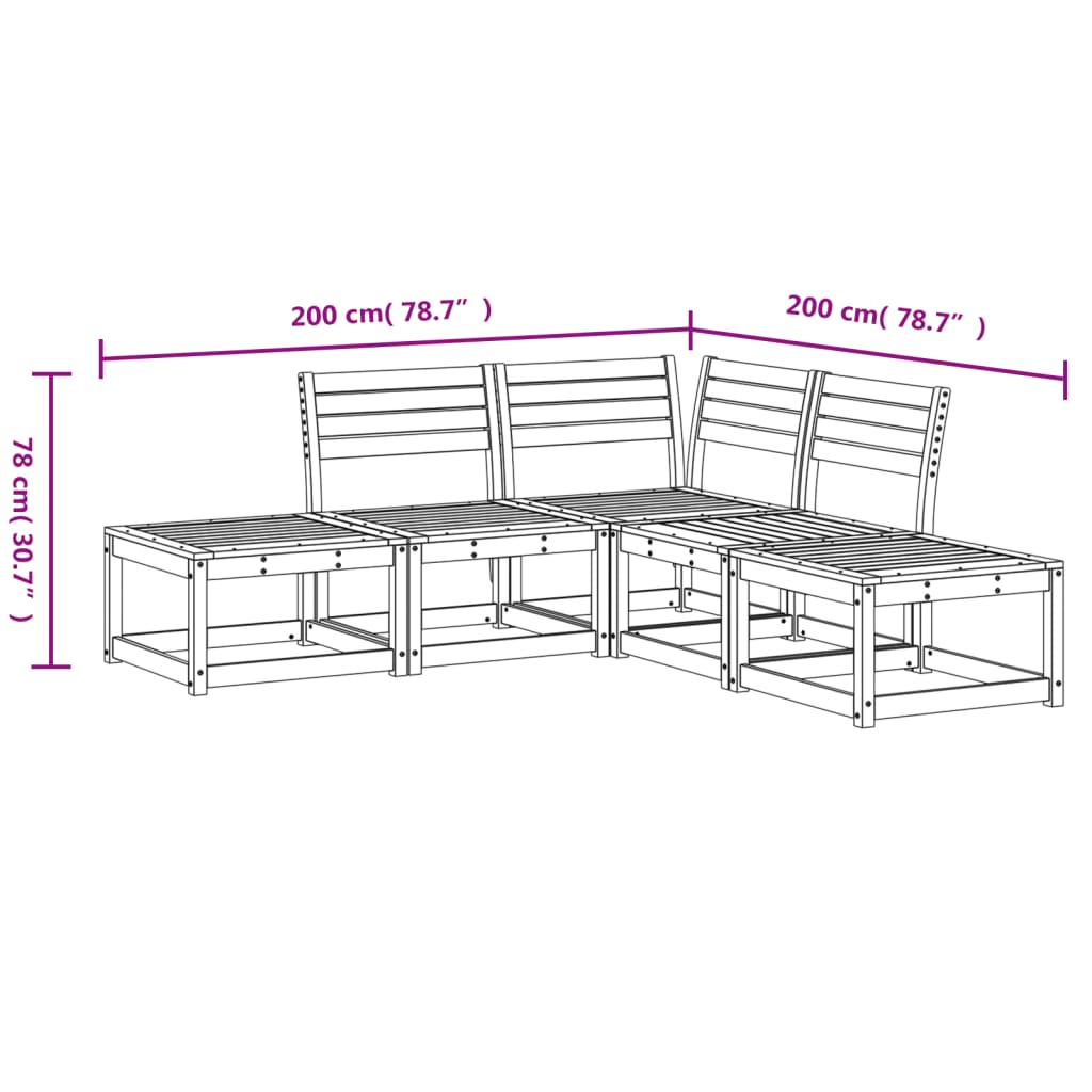 5 Piece Garden Sofa Set Solid Wood Pine