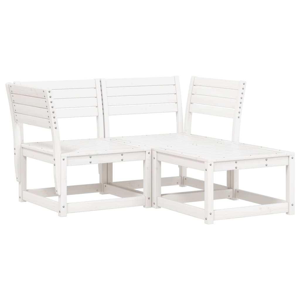 3 Piece Garden Sofa Set White Solid Wood Pine