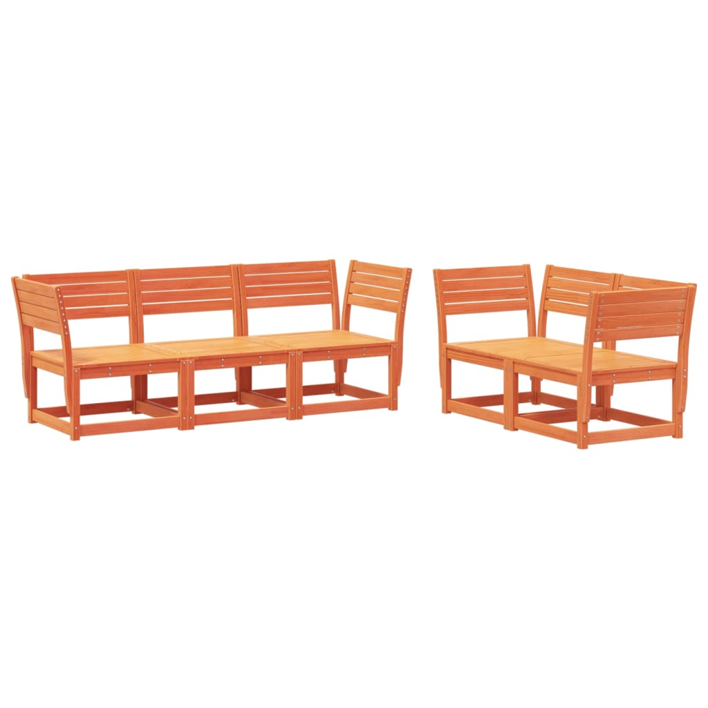 5 Piece Garden Sofa Set Wax Brown Solid Wood Pine