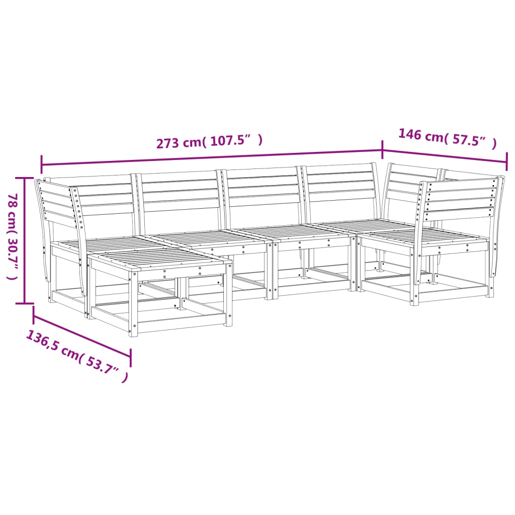 6 Piece Garden Sofa Set Solid Wood Pine