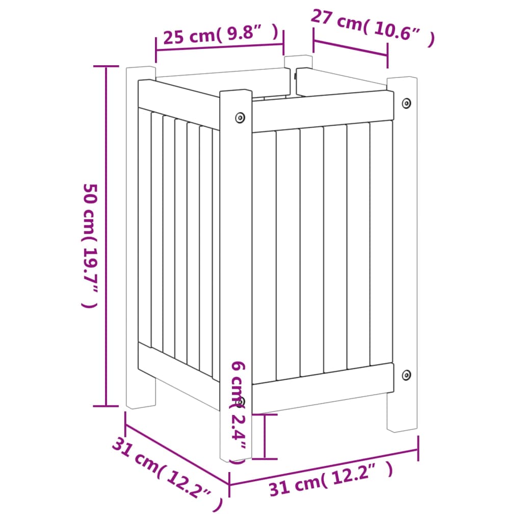 Garden Planter with Liner 31x31x50 cm Solid Wood Acacia