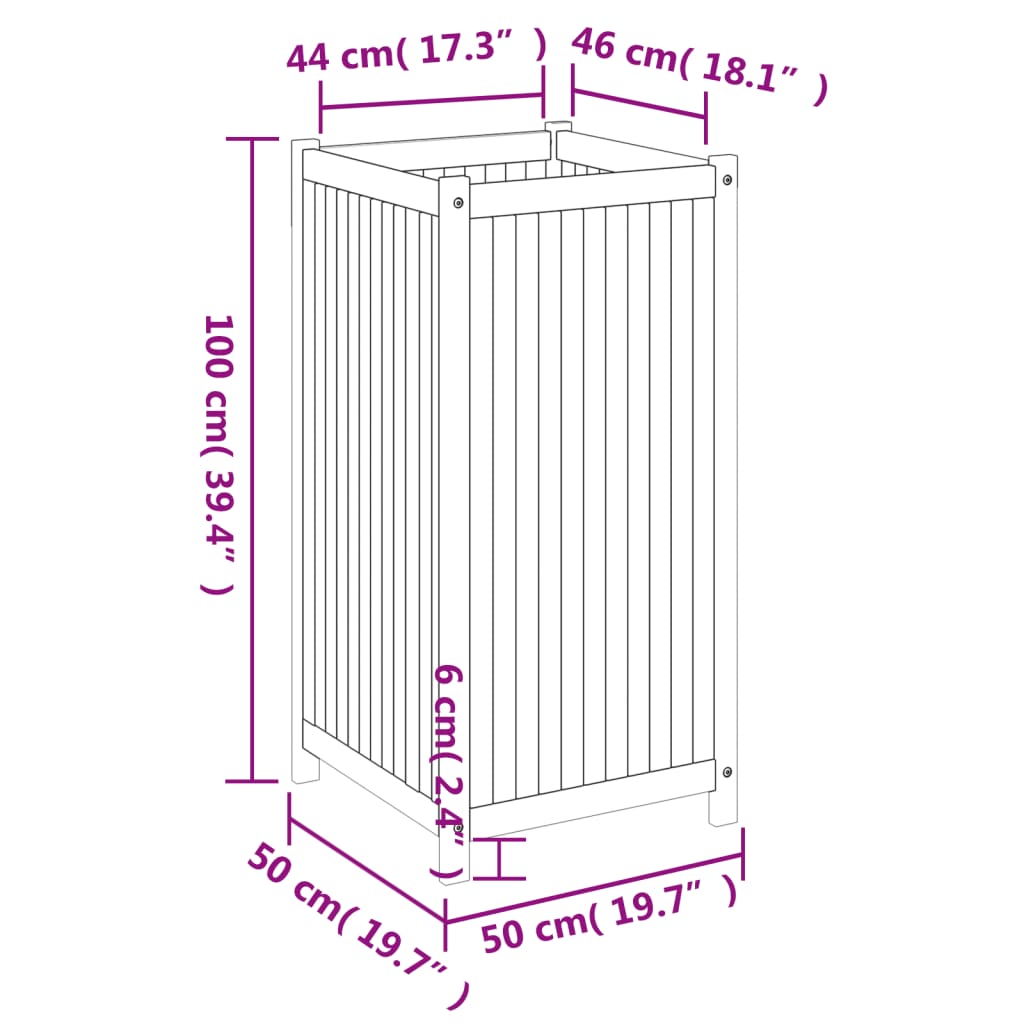 Garden Planter with Liner 50x50x100 cm Solid Wood Acacia
