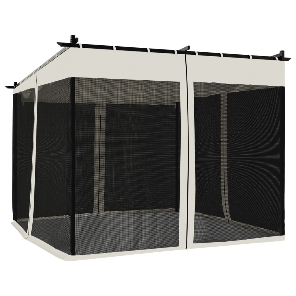 Gazebo with Mesh Walls Cream 3x3 m Steel