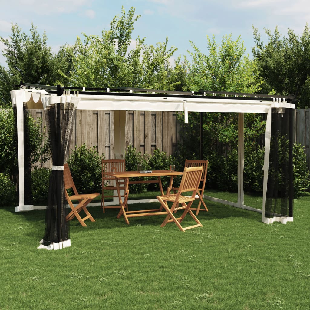 Gazebo with Mesh Walls Cream 4x3 m Steel