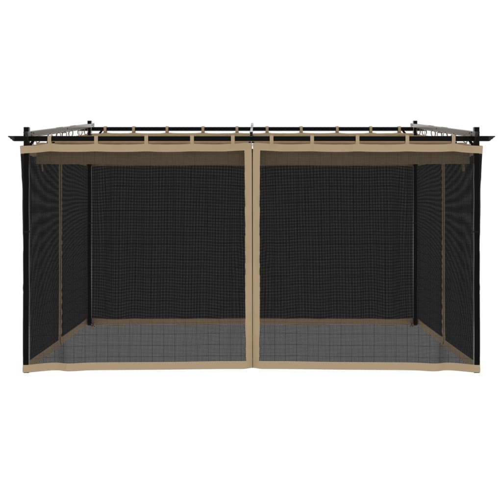 Gazebo with Mesh Walls Taupe 4x3 m Steel