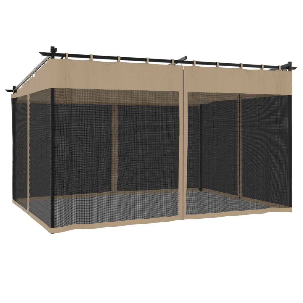 Gazebo with Mesh Walls Taupe 4x3 m Steel