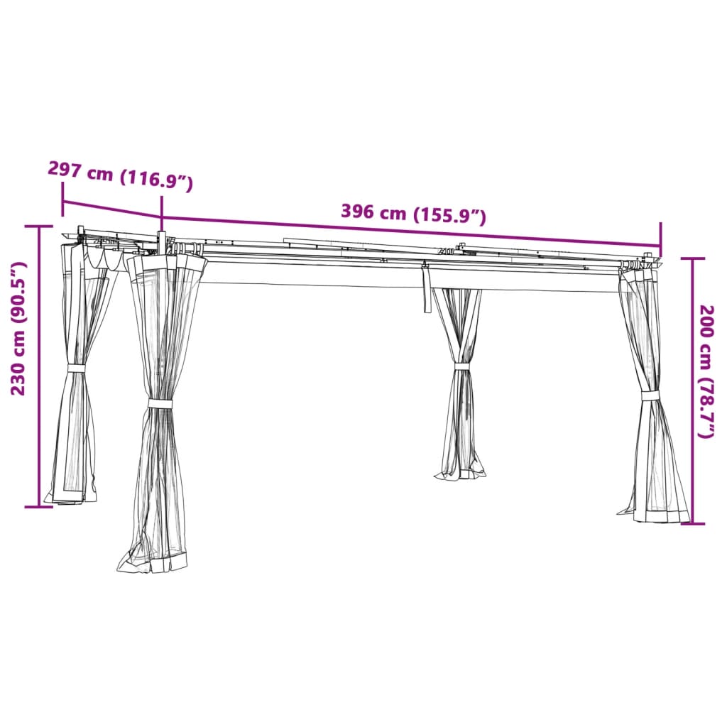 Gazebo with Mesh Walls Taupe 4x3 m Steel