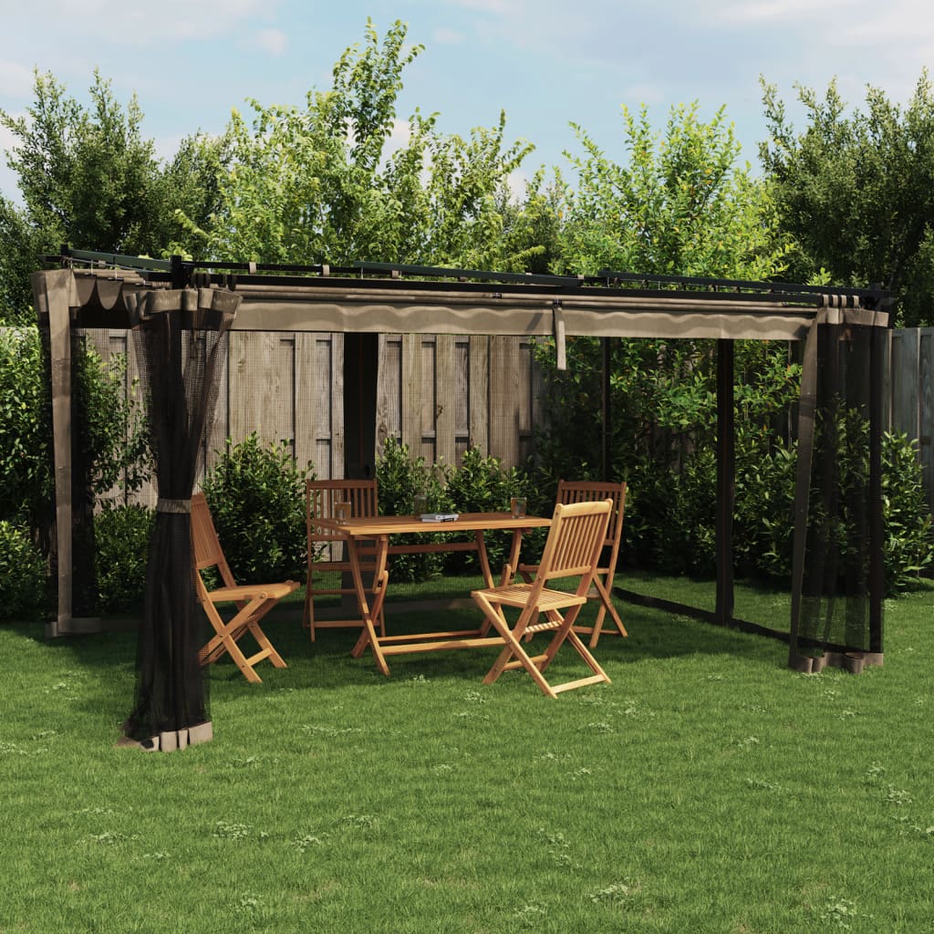 Gazebo with Mesh Walls Taupe 4x3 m Steel