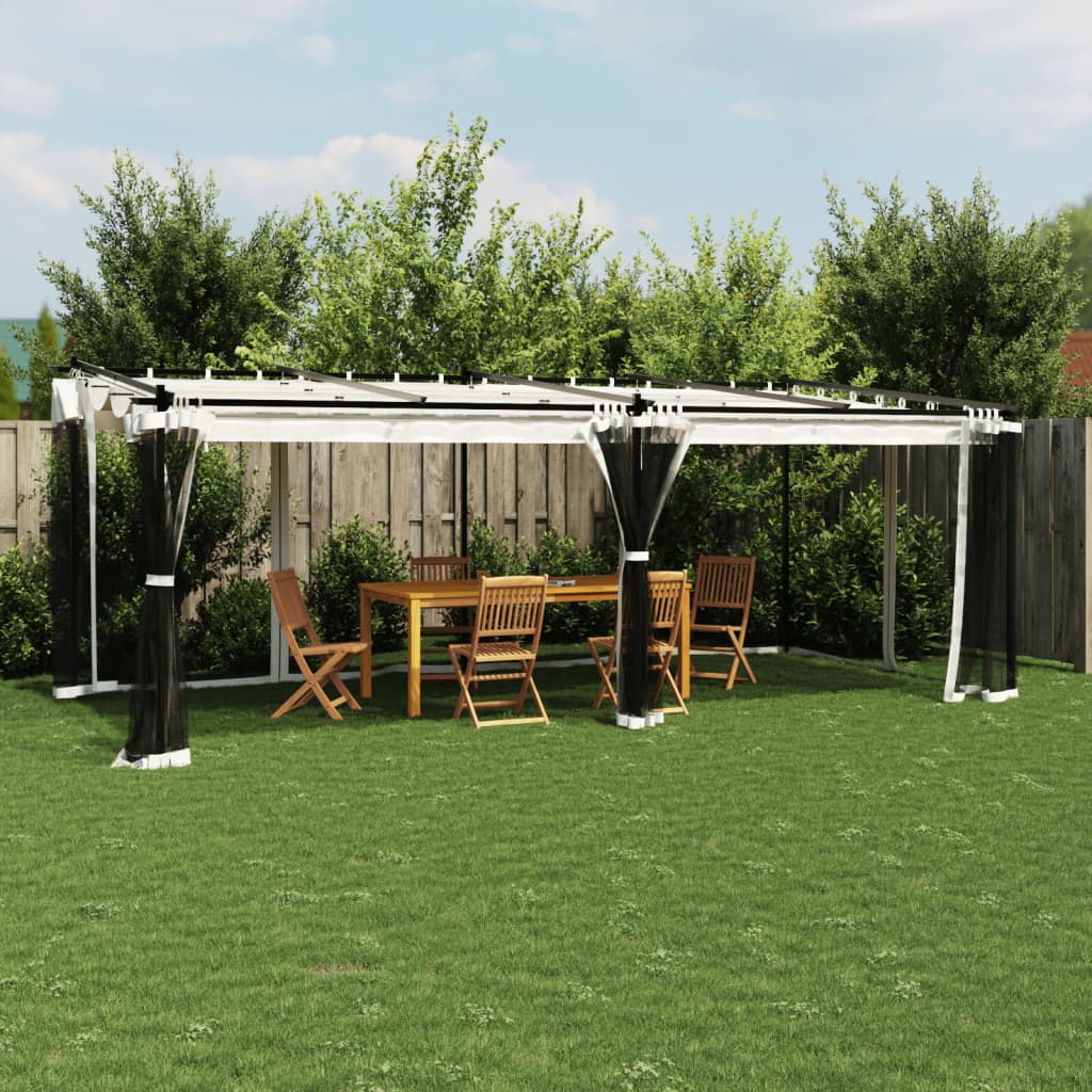 Gazebo with Mesh Walls Cream 6x3 m Steel