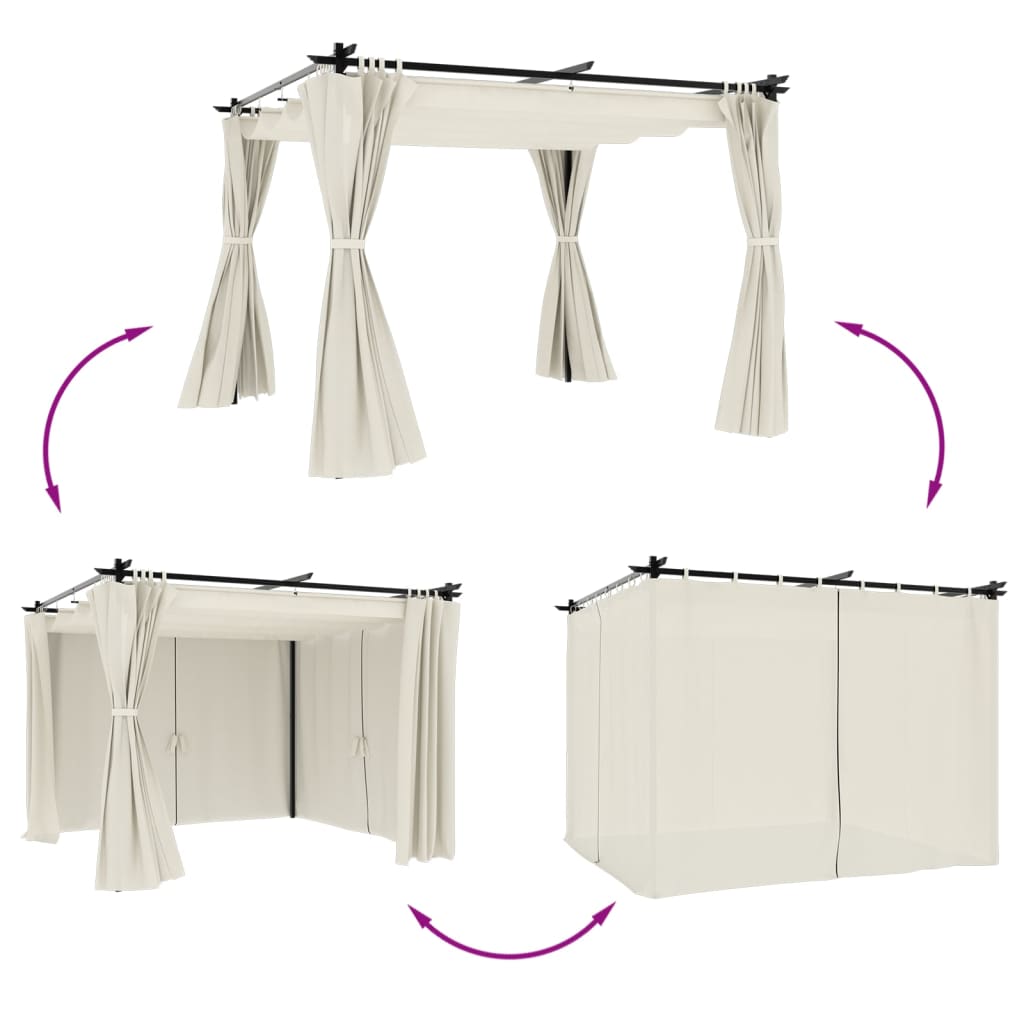 Gazebo with Curtains Cream 3x3 m Steel